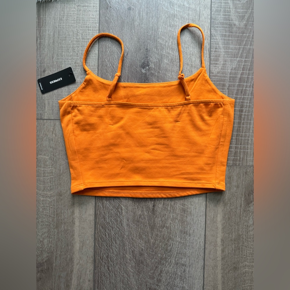 NWT express Body Contour Stretch Cotton Scoop Neck Cropped Cami Curry orange S - Picture 7 of 8